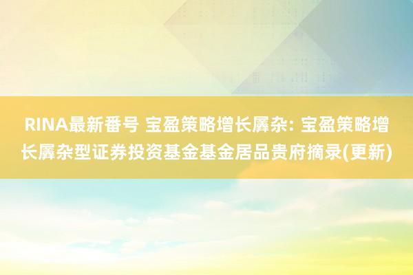 RINA最新番号 宝盈策略增长羼杂: 宝盈策略增长羼杂型证券投资基金基金居品贵府摘录(更新)